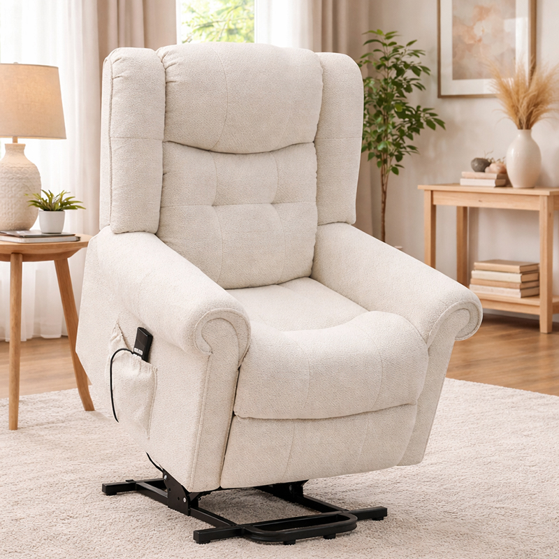 Cadeira reclinável elétrica de chenille para idosos com massagem vibratória e calor