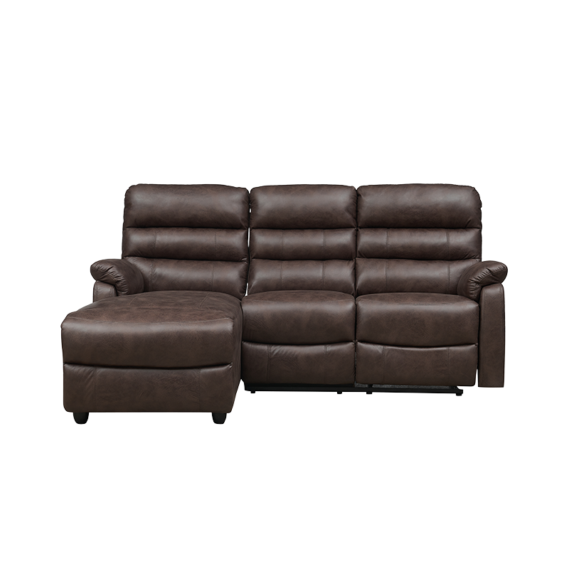 Sofá secional modular de três lugares em couro confortável em forma de L com pufe