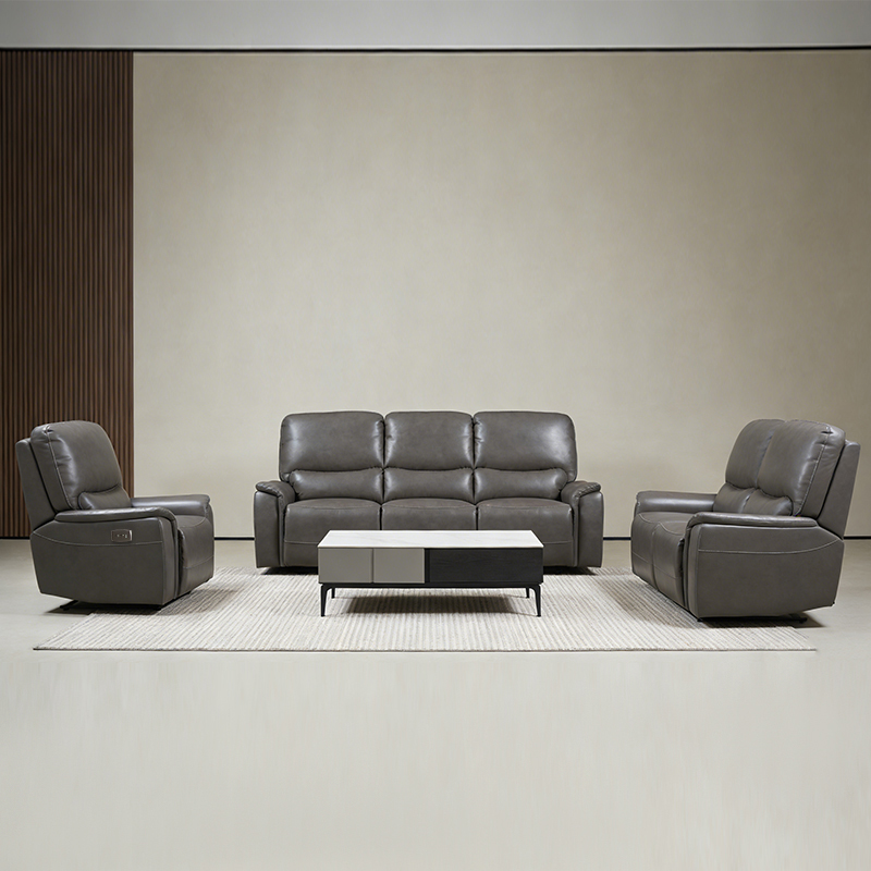 Conjunto de sofá reclinável elétrico de couro sintético com design modular