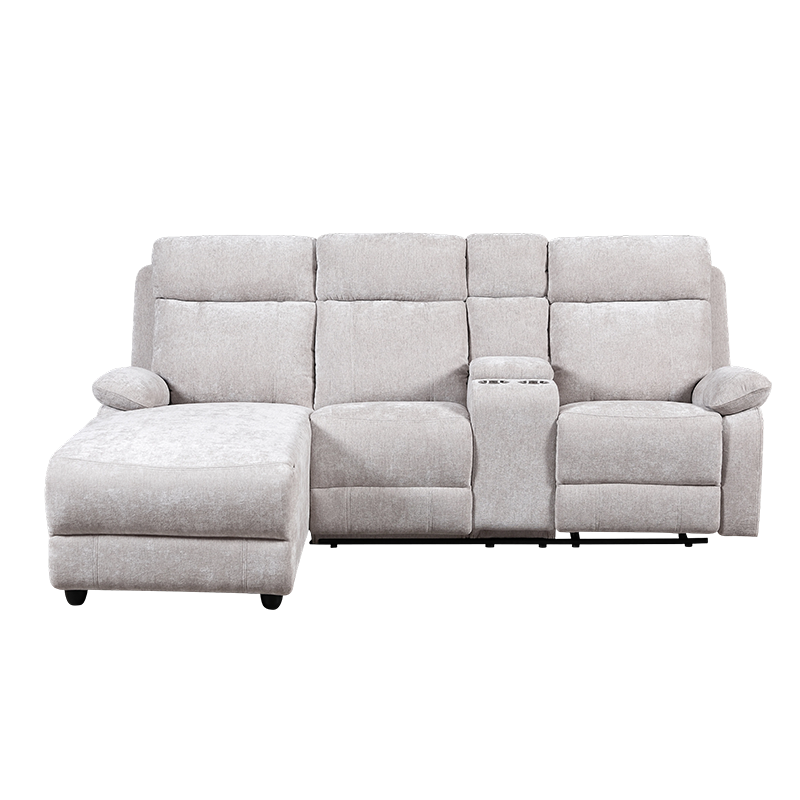 Sofá secional chaise de chenille com pufe