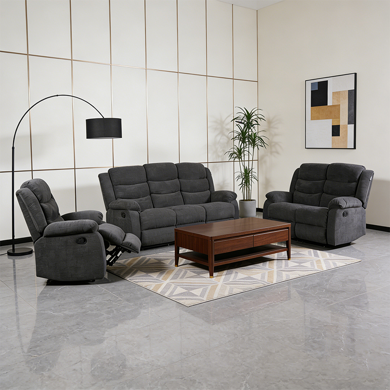 Conjunto de sala de estar reclinável de tecido de 3 peças, sofá, poltrona e cadeira reclinável