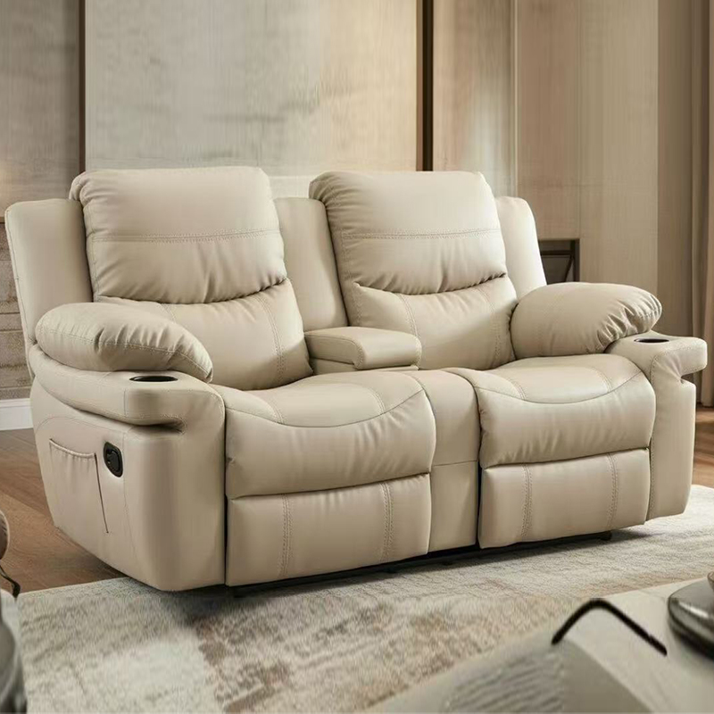 Cadeira reclinável Loveseat com movimento manual estofada em couro