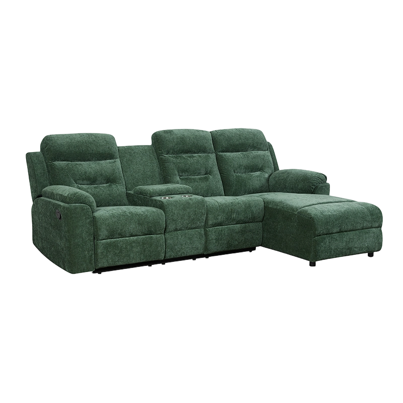 Espreguiçadeira reclinável manual verde para 3 pessoas secional com console de armazenamento