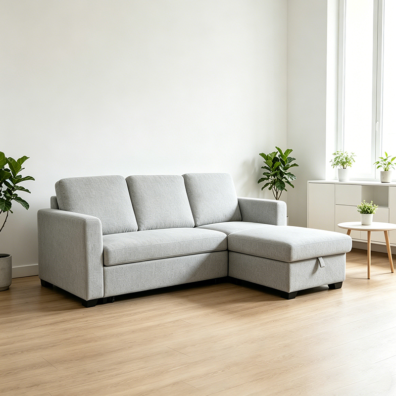 Sofá-cama secional reversível com espreguiçadeira de armazenamento